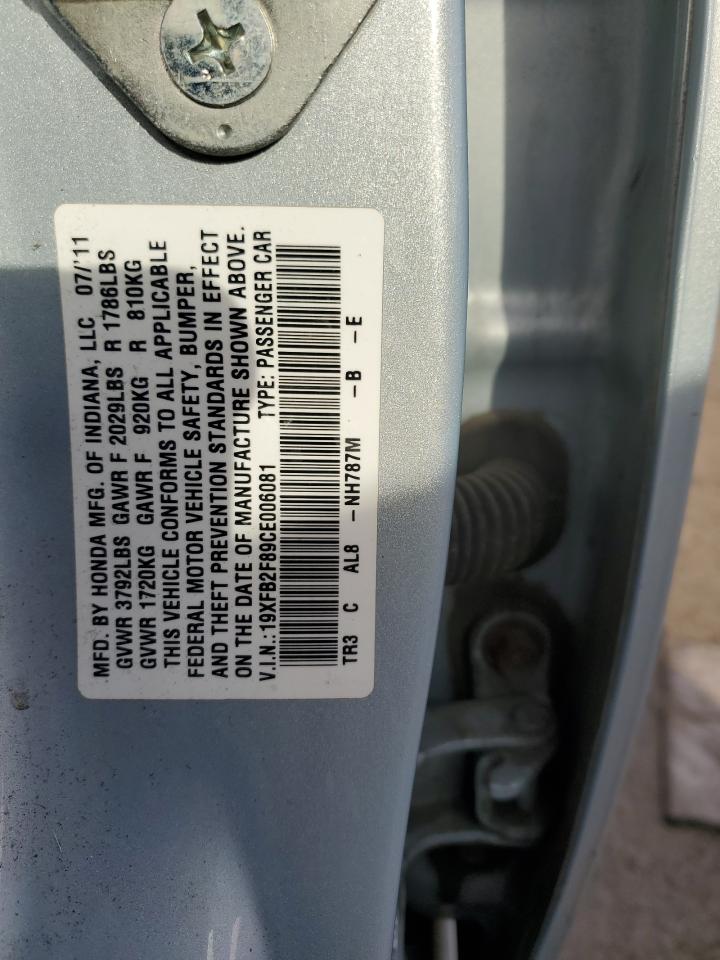 2012 Honda Civic Ex VIN: 19XFB2F89CE006081 Lot: 93557385