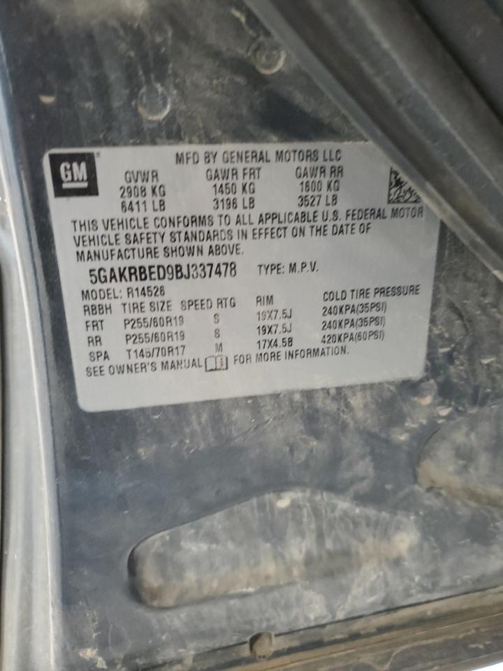 2011 Buick Enclave Cxl VIN: 5GAKRBED9BJ337478 Lot: 91778055