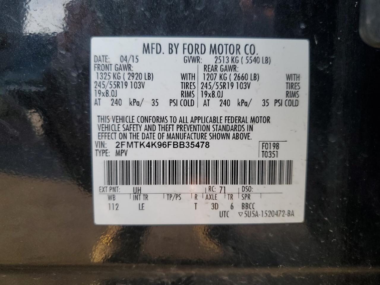 2015 Ford Edge Titanium VIN: 2FMTK4K96FBB35478 Lot: 92493505