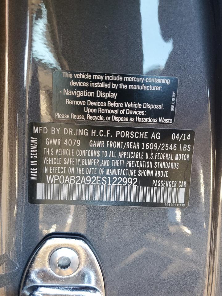 2014 Porsche 911 Carrera S VIN: WP0AB2A92ES122992 Lot: 93181945