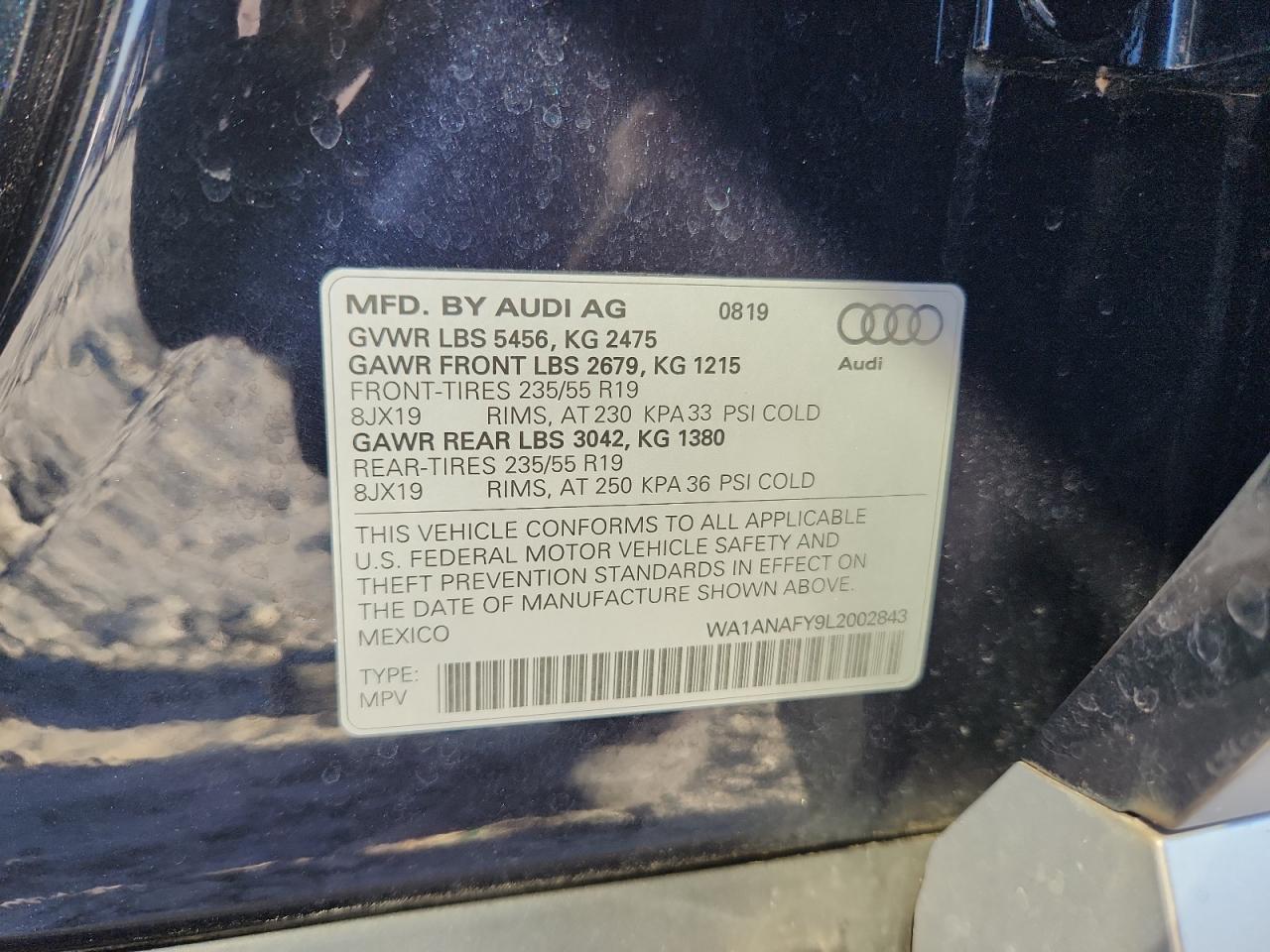 2020 Audi Q5 Premium VIN: WA1ANAFY9L2002843 Lot: 93188575