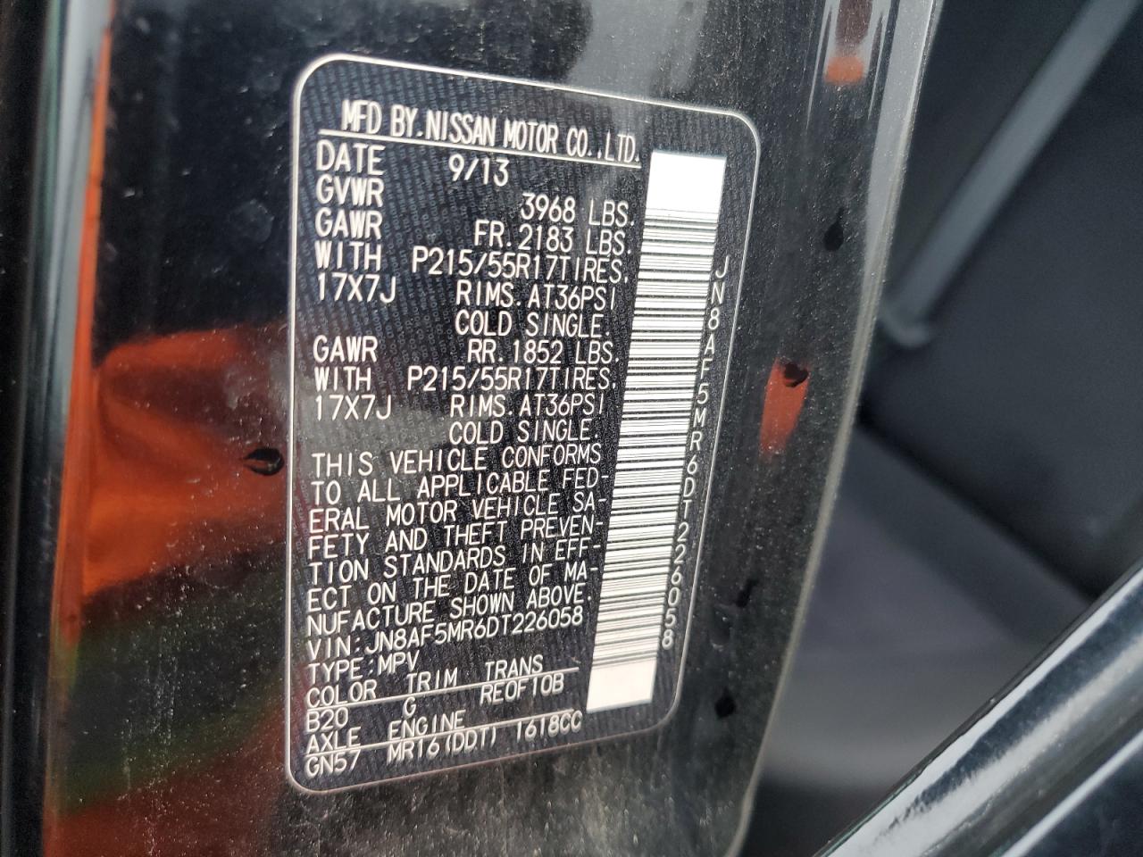 2013 Nissan Juke S VIN: JN8AF5MR6DT226058 Lot: 92243885