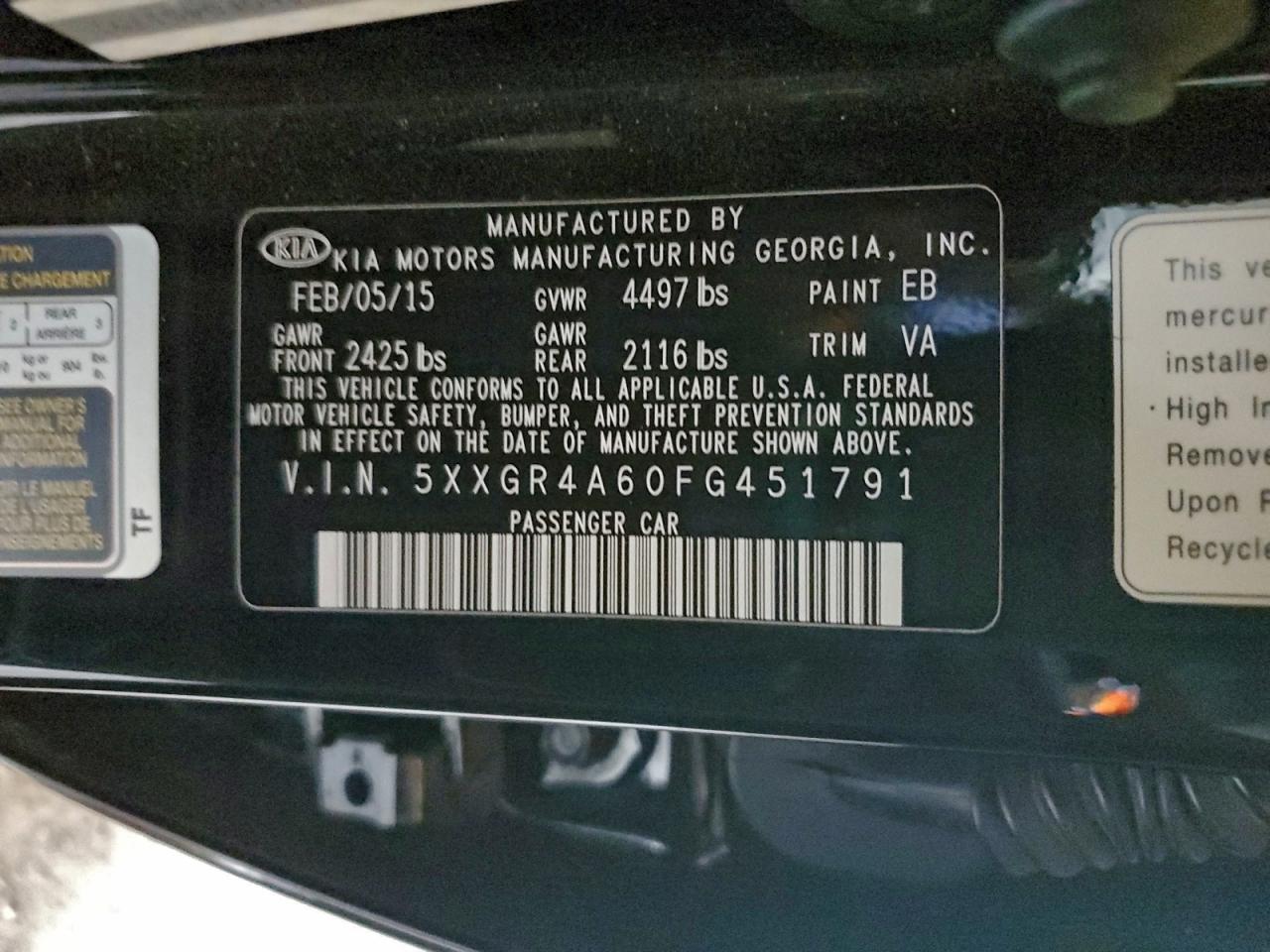 2015 Kia Optima Sx VIN: 5XXGR4A60FG451791 Lot: 94348935