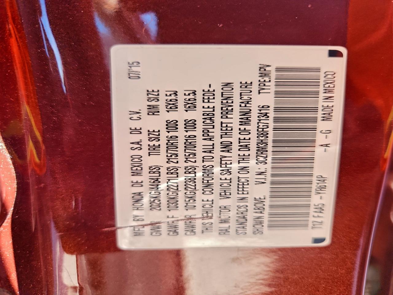 2015 Honda Cr-V Lx VIN: 3CZRM3H38FG713416 Lot: 94512335