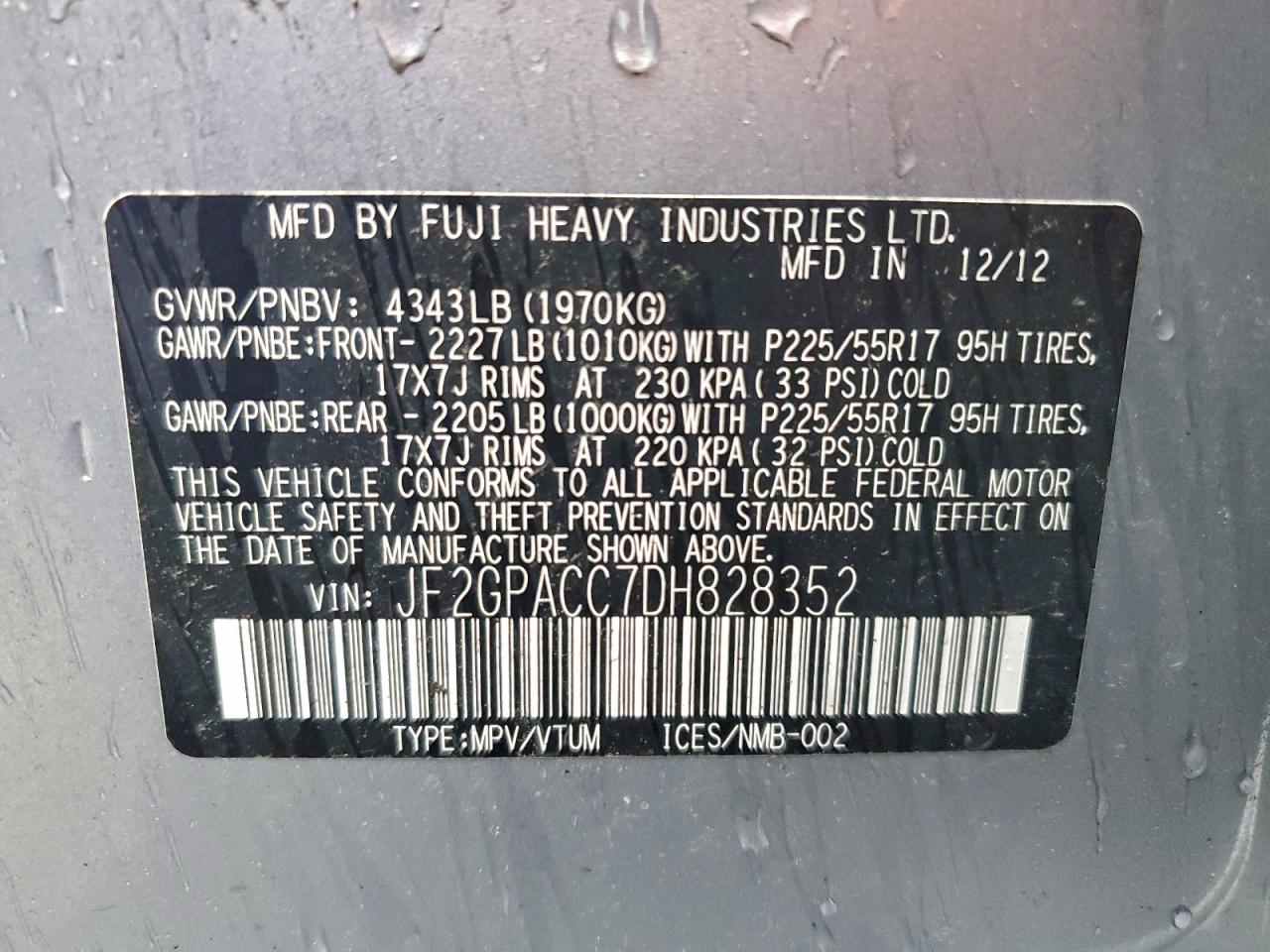 2013 Subaru Xv Crosstrek 2.0 Premium VIN: JF2GPACC7DH828352 Lot: 94529185