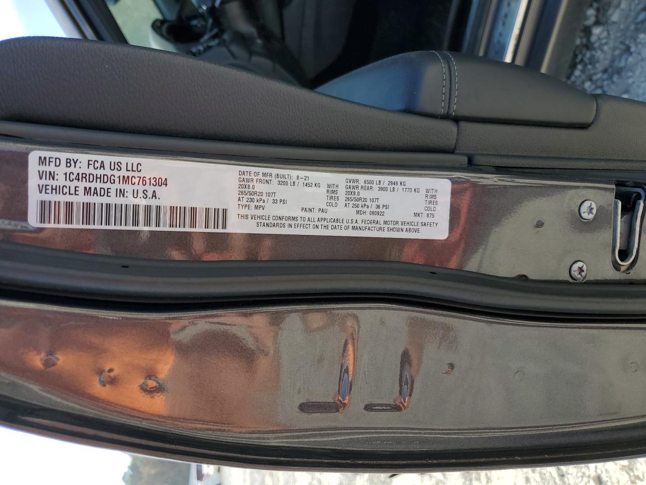 2021 Dodge Durango Gt VIN: 1C4RDHDG1MC761304 Lot: 91731955