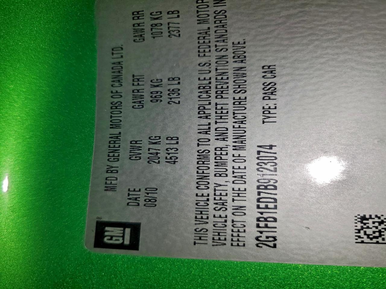 2011 Chevrolet Camaro Lt VIN: 123074 Lot: 95113765