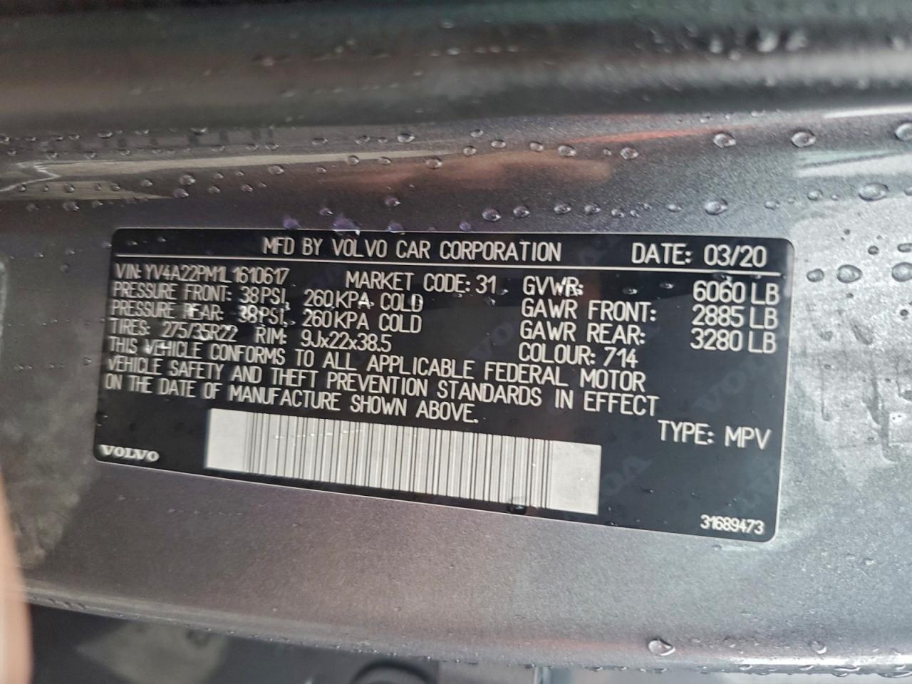 2020 Volvo Xc90 T6 R-Design VIN: YV4A22PM1L1610617 Lot: 93252985