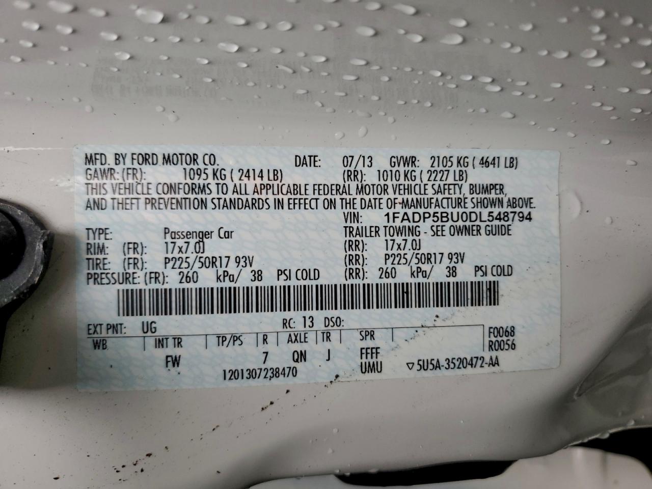 2013 Ford C-Max Sel VIN: 1FADP5BU0DL548794 Lot: 93560625