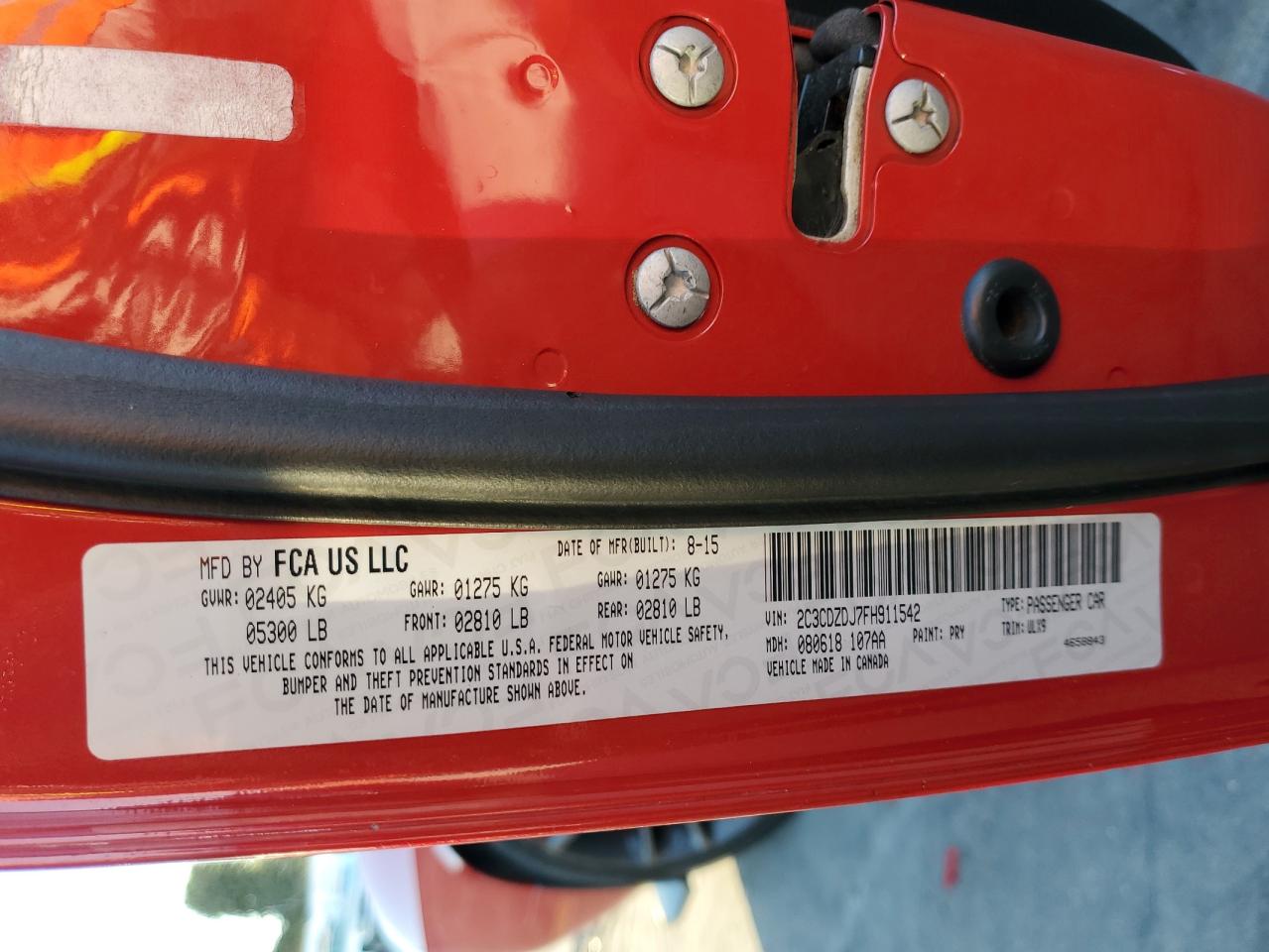 2015 Dodge Challenger Srt 392 VIN: 2C3CDZDJ7FH911542 Lot: 91856225