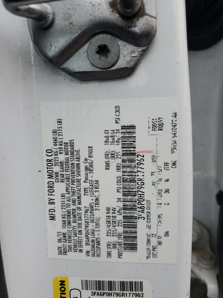 2016 Ford Fusion Se VIN: 3FA6P0H79GR177962 Lot: 93601595