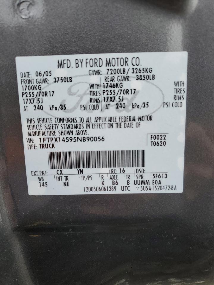 2005 Ford F150 VIN: 1FTPX14595NB90056 Lot: 93091815