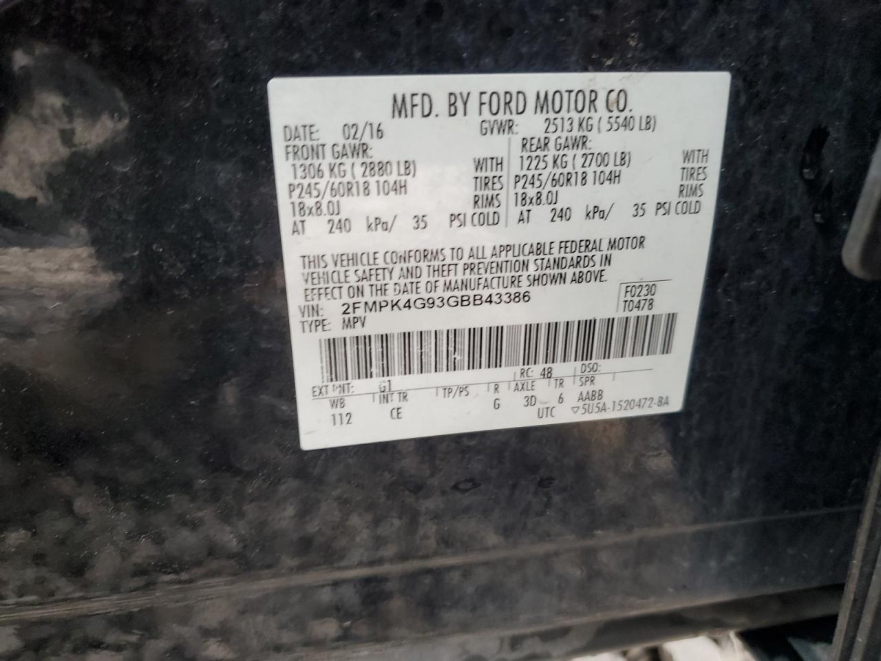 2016 Ford Edge Se VIN: 2FMPK4G93GBB43386 Lot: 91577305