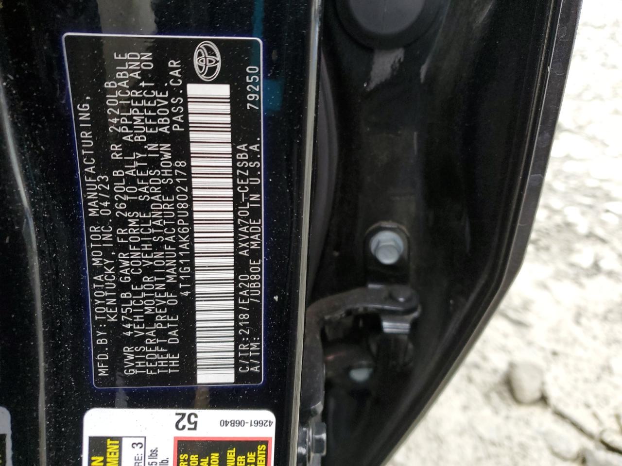 2023 Toyota Camry Se Night Shade VIN: 4T1G11AK6PU802178 Lot: 93581105