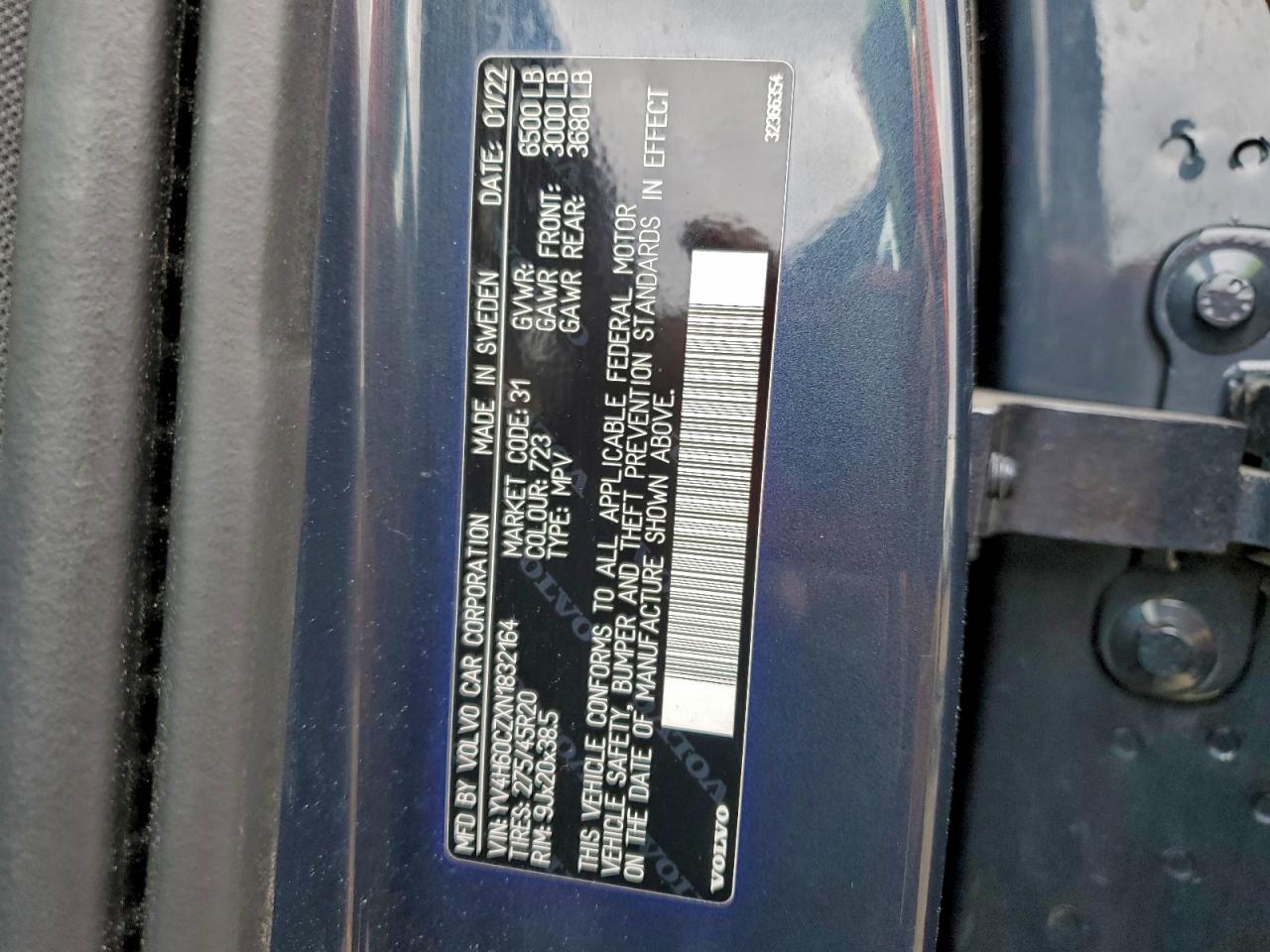 2022 Volvo Xc90 T8 Recharge Inscription Express VIN: YV4H60CZXN1832164 Lot: 92643635