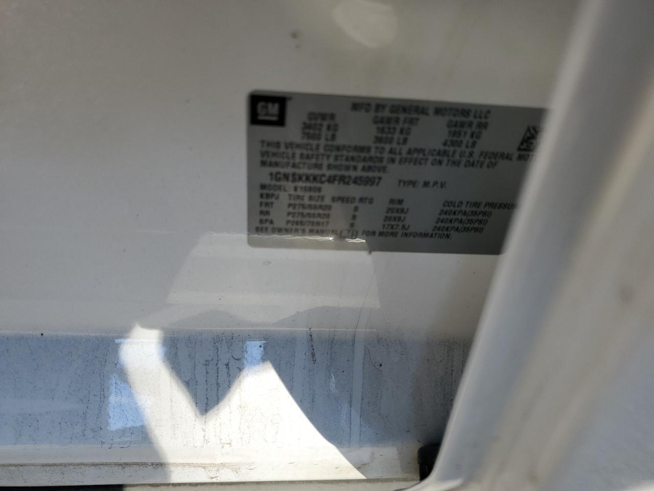 2015 Chevrolet Suburban K1500 Ltz VIN: 1GNSKKKC4FR245997 Lot: 92826575