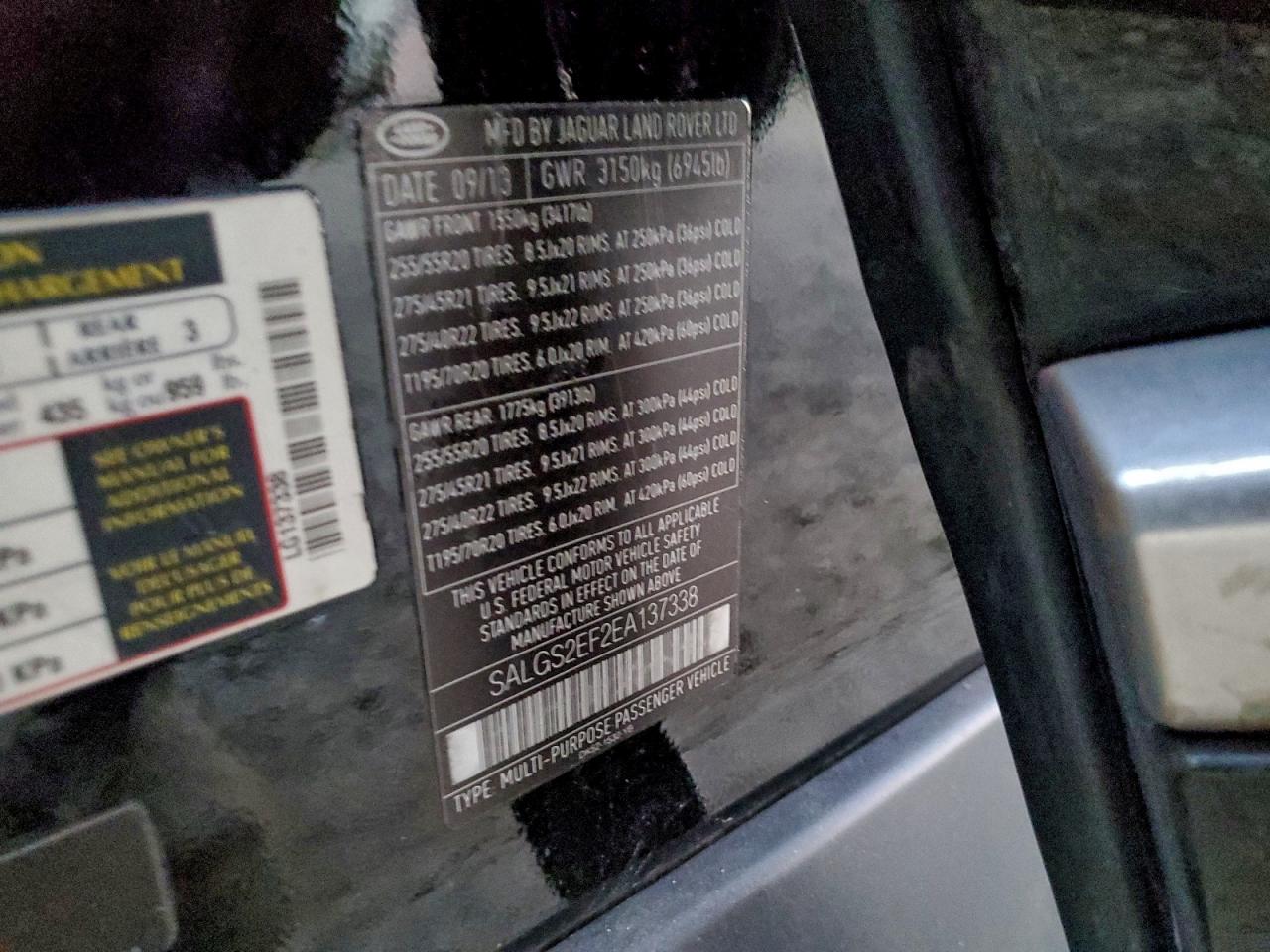 2014 Land Rover Range Rover Supercharged VIN: SALGS2EF2EA137338 Lot: 94417805