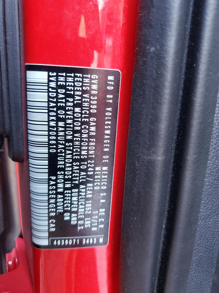 2019 Volkswagen Beetle Se VIN: 3VWJD7AT6KM706610 Lot: 93348655