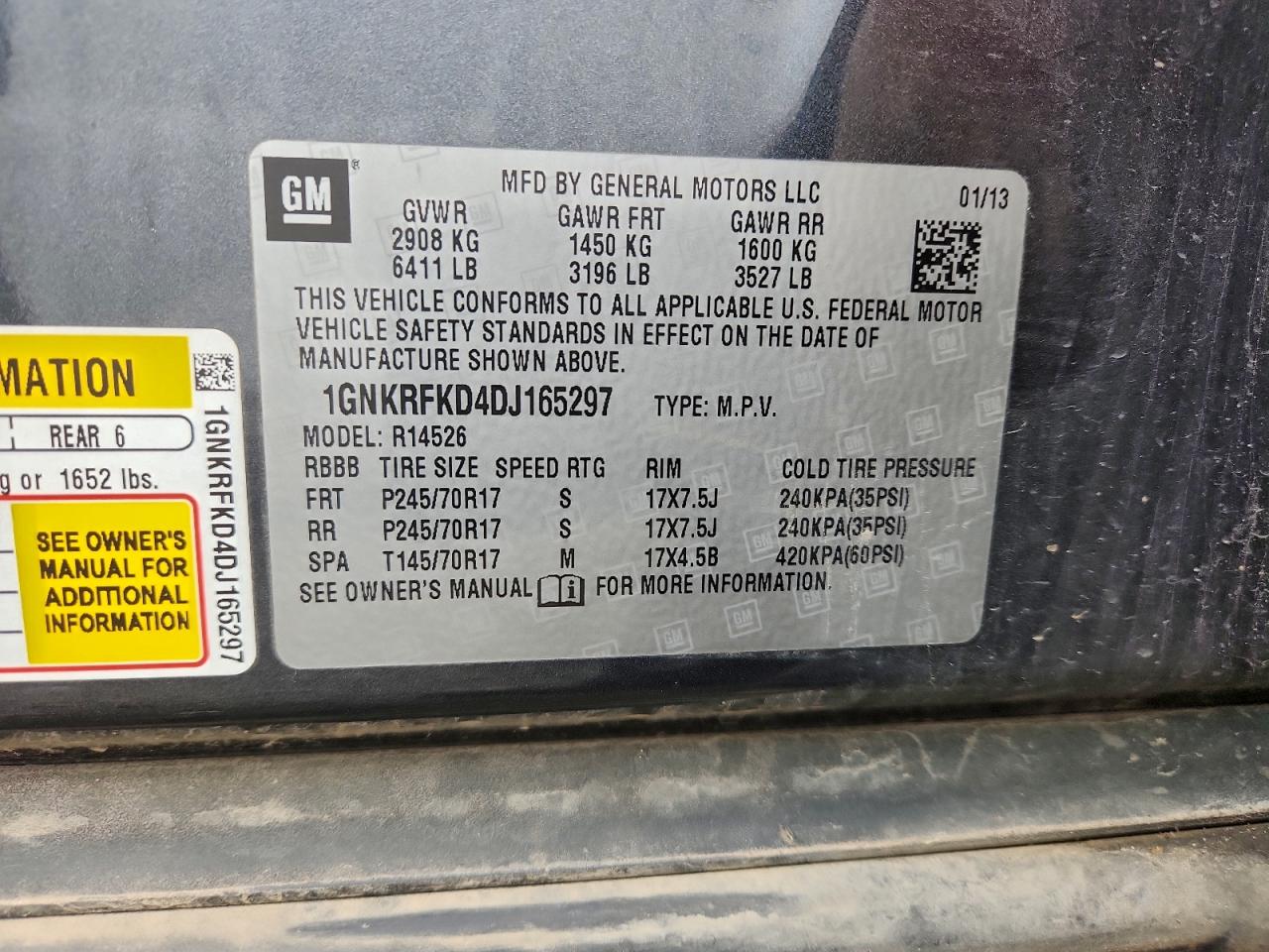 2013 Chevrolet Traverse Ls VIN: 1GNKRFKD4DJ165297 Lot: 93877525