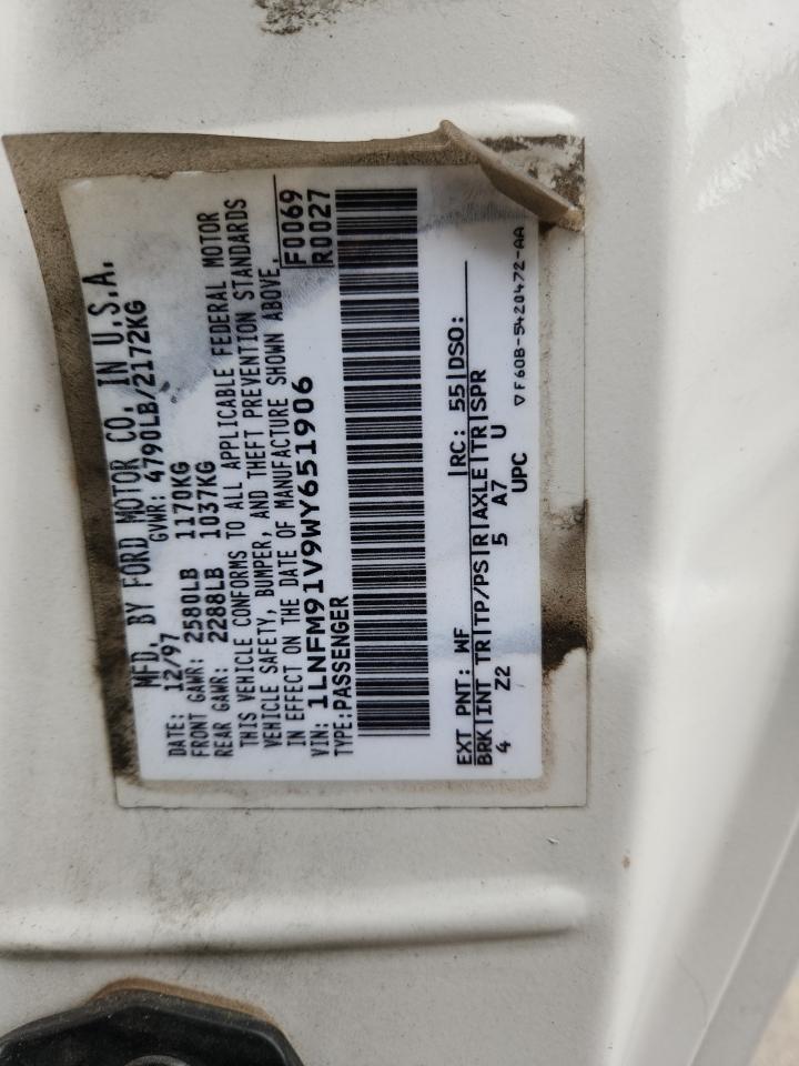 1998 Lincoln Mark Viii VIN: 1LNFM91V9WY651906 Lot: 92938385