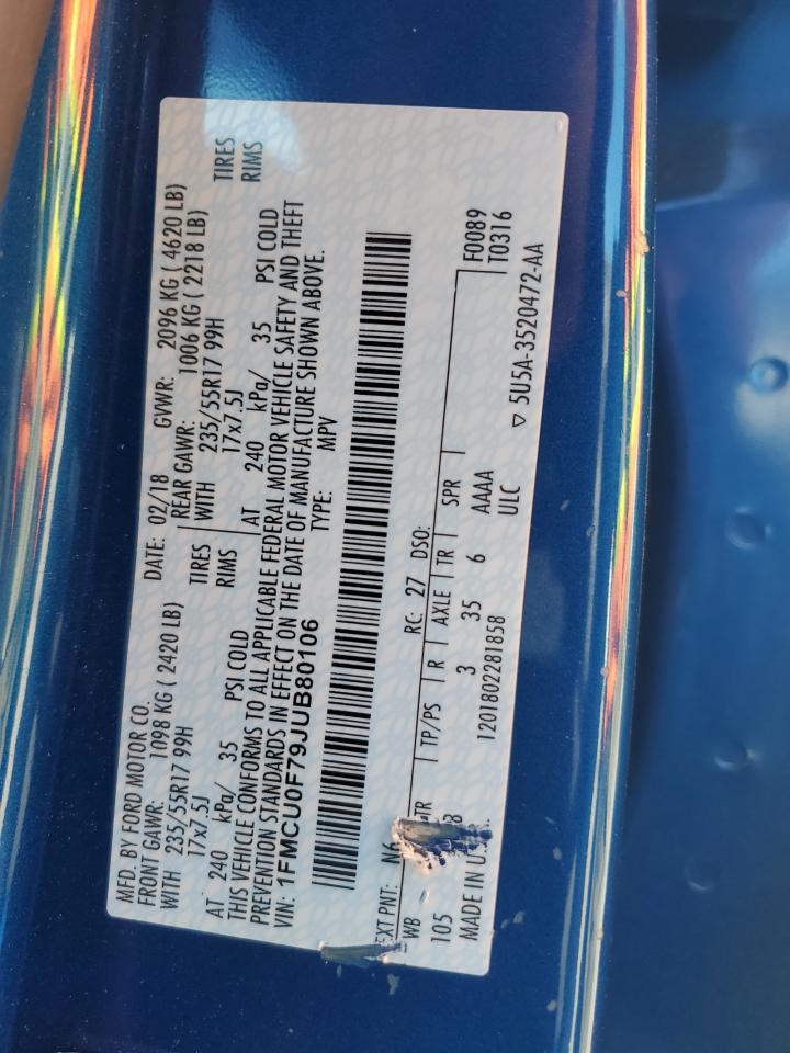 2018 Ford Escape S VIN: 1FMCU0F79JUB80106 Lot: 93262925