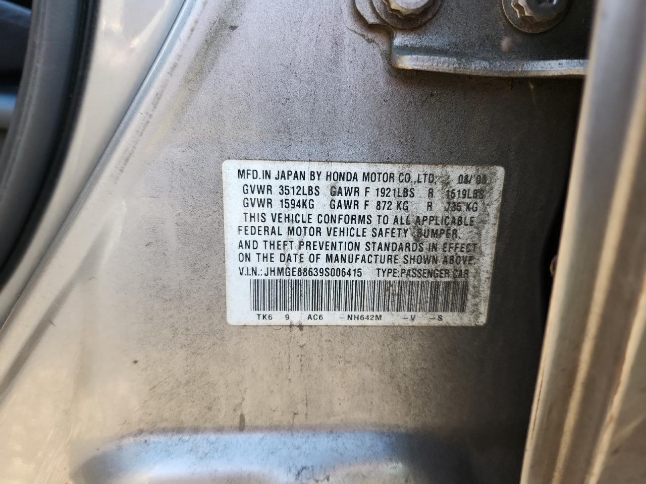 2009 Honda Fit Sport VIN: JHMGE88639S006415 Lot: 93084565