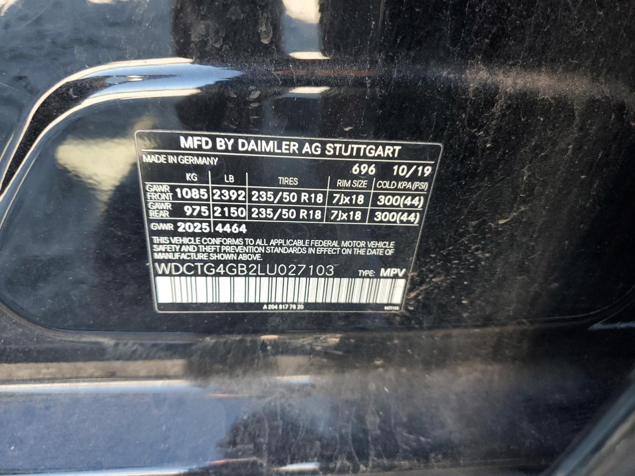 2020 Mercedes-Benz Gla 250 4Matic VIN: WDCTG4GB2LU027103 Lot: 92100895