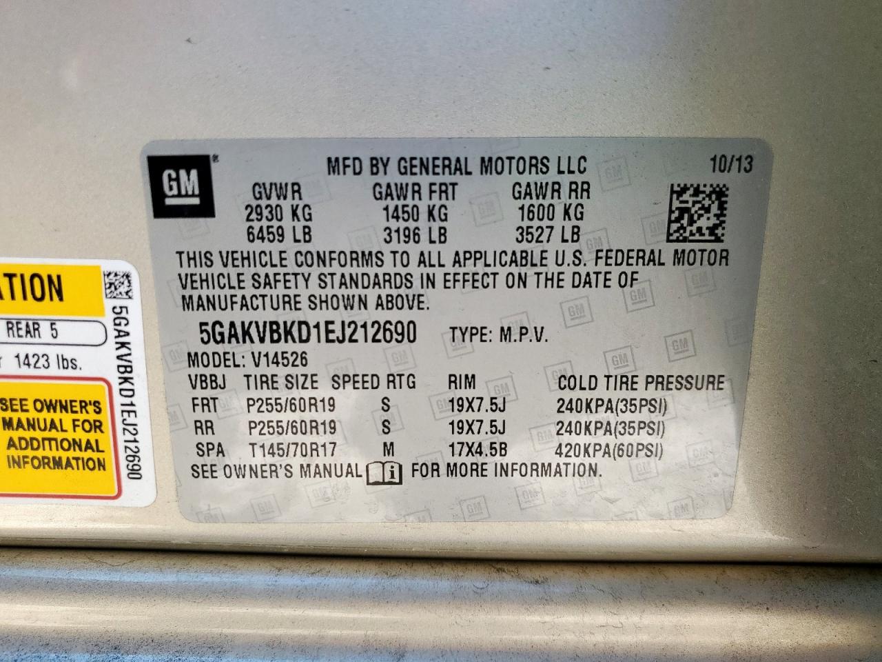 2014 Buick Enclave VIN: 5GAKVBKD1EJ212690 Lot: 91213045