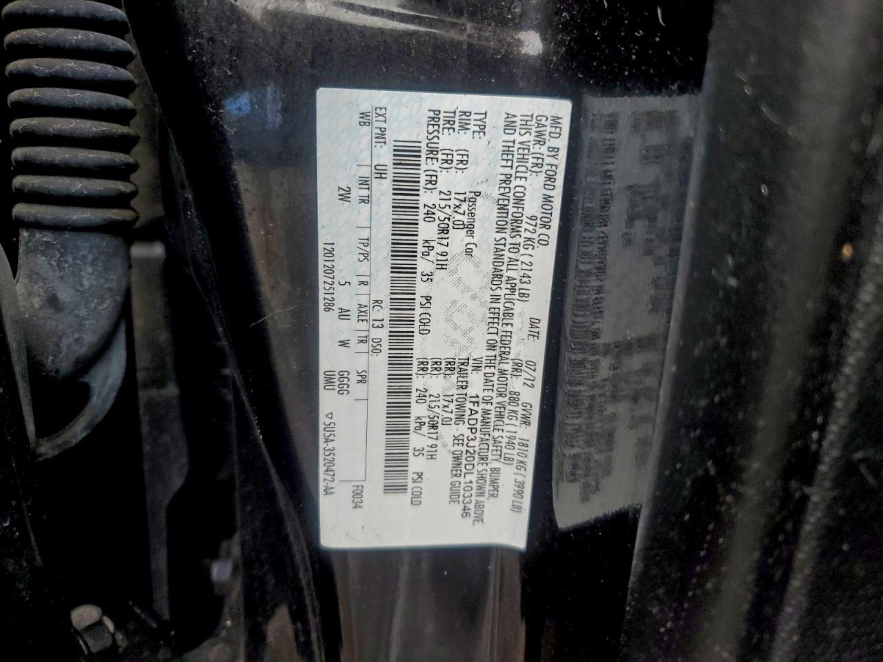 2013 Ford Focus Titanium VIN: 1FADP3J20DL103346 Lot: 94562195