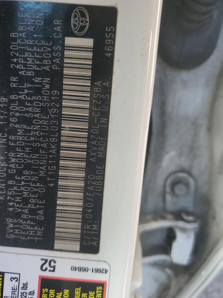 2020 Toyota Camry Se VIN: 4T1G11AK8LU319219 Lot: 92891555