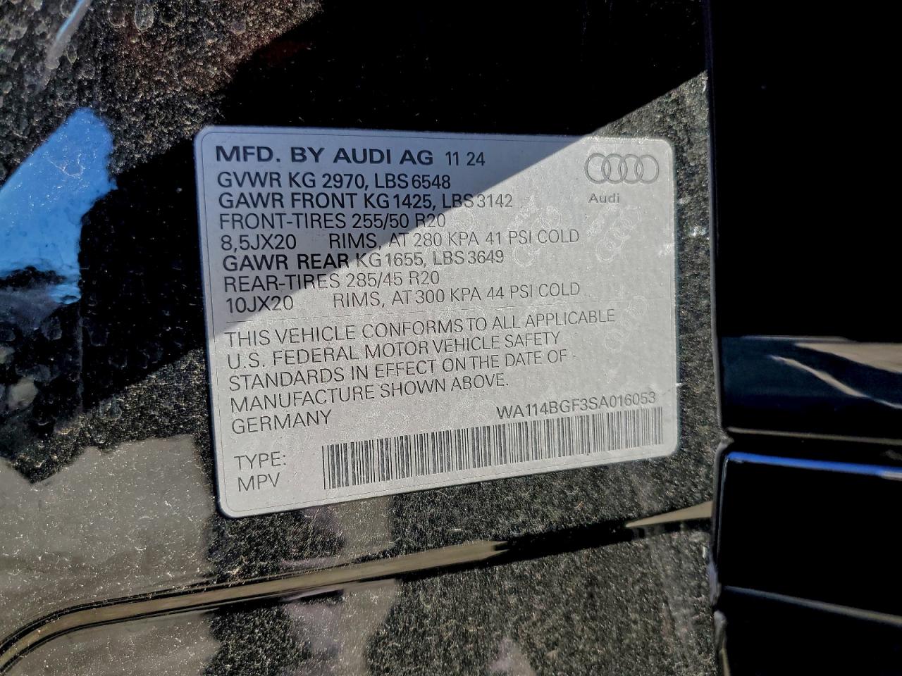 2025 Audi Q6 E-Tron Premium VIN: WA114BGF3SA016053 Lot: 94408035