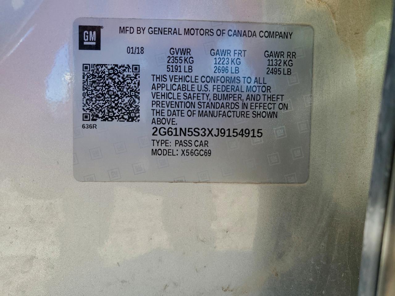 2018 Cadillac Xts Luxury VIN: 2G61N5S3XJ9154915 Lot: 94595345