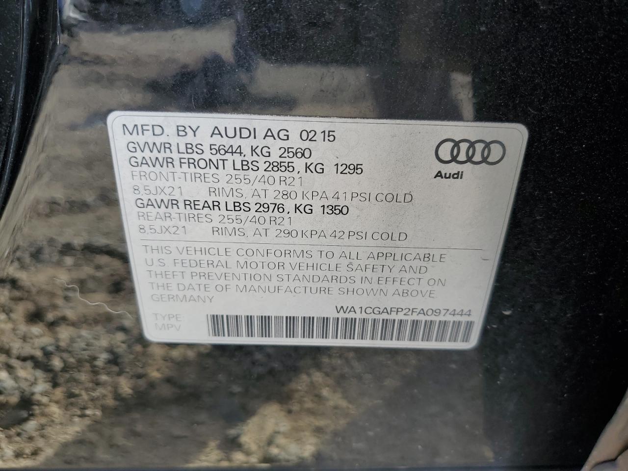2015 Audi Sq5 Premium Plus VIN: WA1CGAFP2FA097444 Lot: 92466945