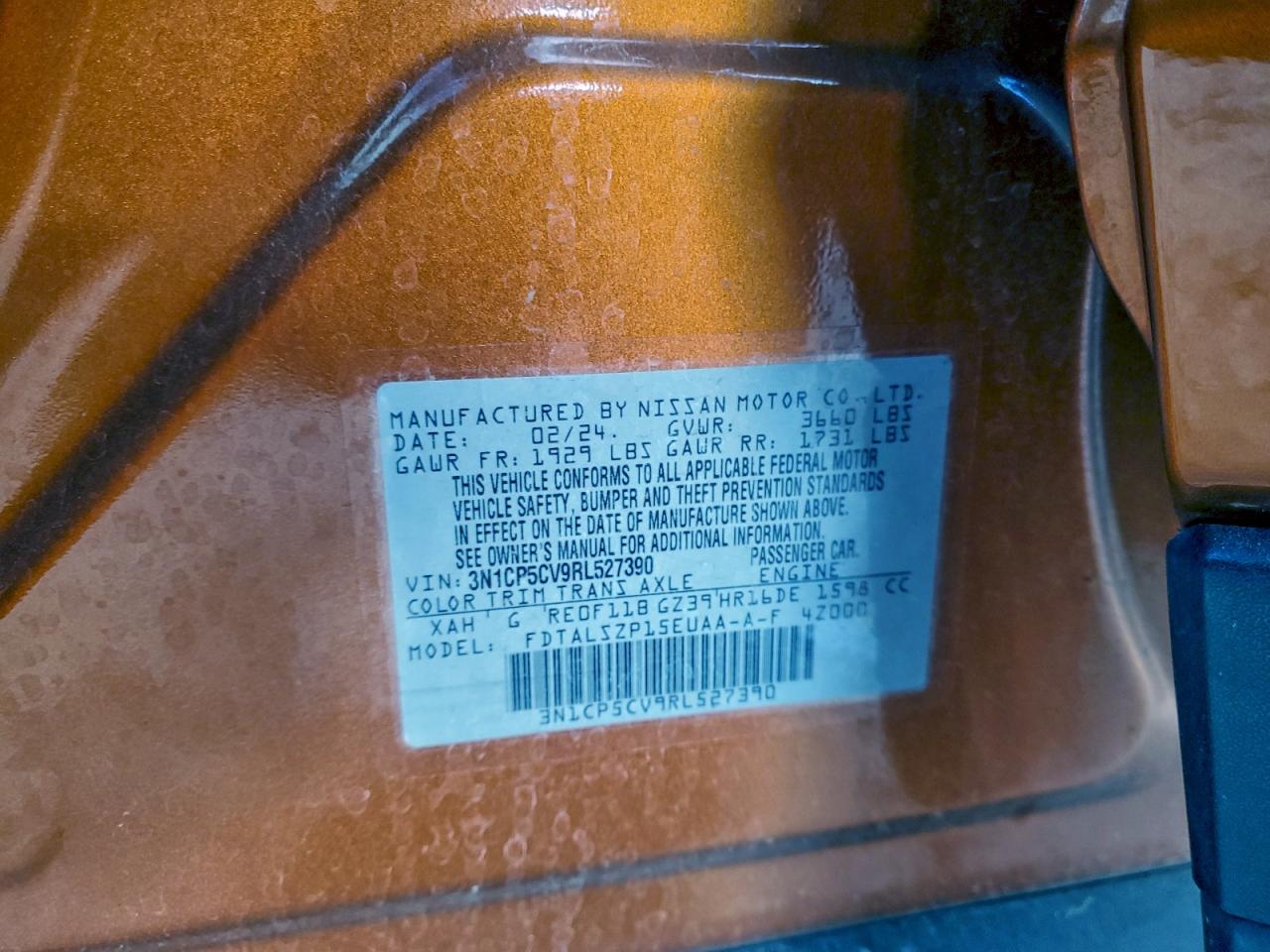 2024 Nissan Kicks Sv VIN: 3N1CP5CV9RL527390 Lot: 93425735