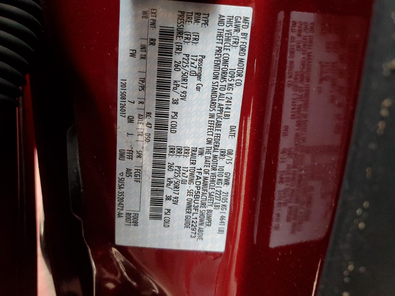 2015 Ford C-Max Sel VIN: 1FADP5BU3FL122973 Lot: 93635635