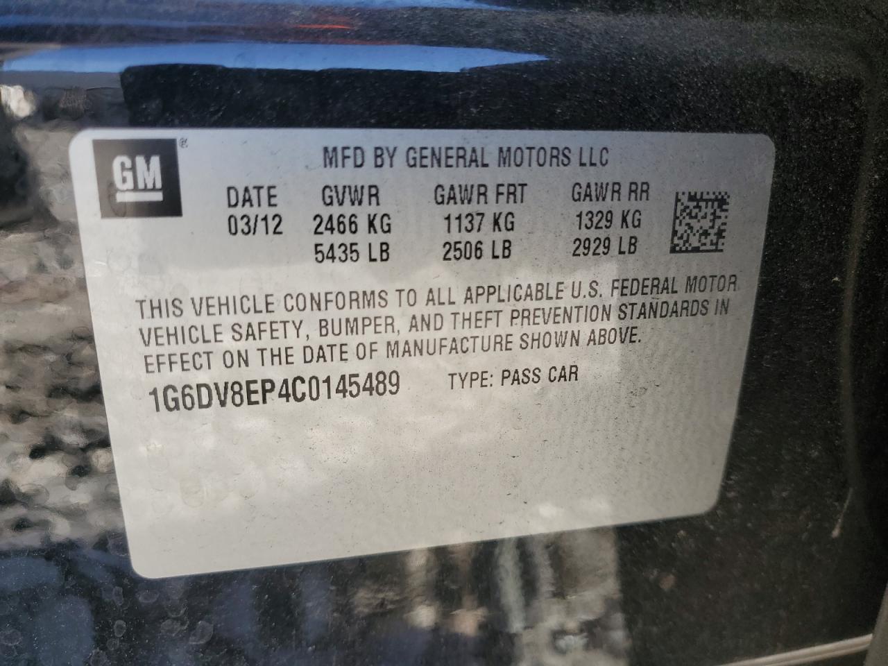 2012 Cadillac Cts-V VIN: 1G6DV8EP4C0145489 Lot: 91085725