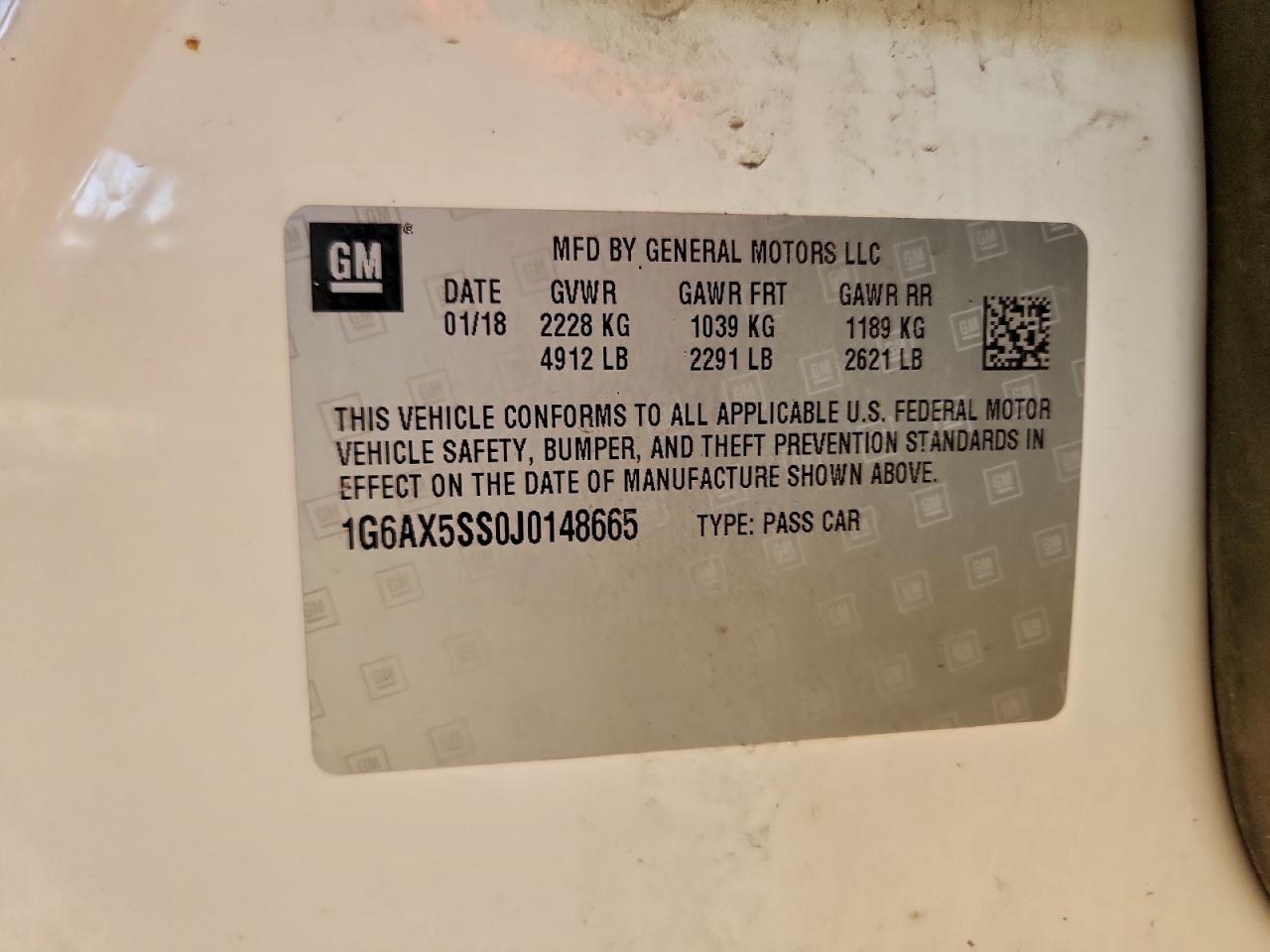 2018 Cadillac Cts Luxury VIN: 1G6AX5SS0J0148665 Lot: 94052935