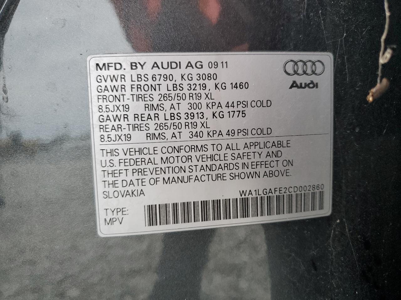 2012 Audi Q7 Premium Plus VIN: WA1LGAFE2CD002860 Lot: 91711175