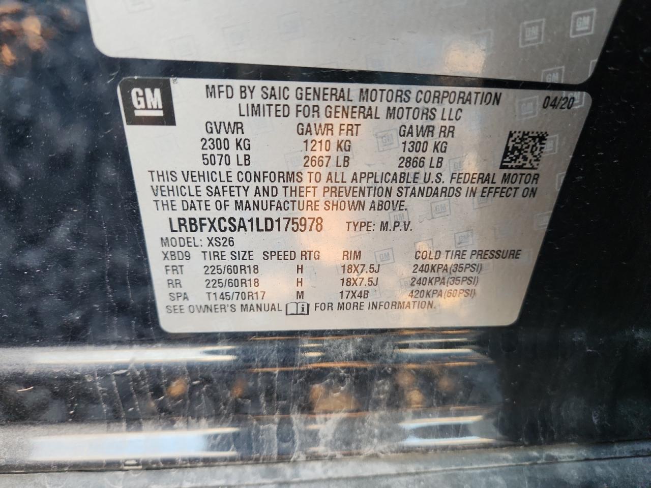 2020 Buick Envision Essence VIN: LRBFXCSA1LD175978 Lot: 91897925