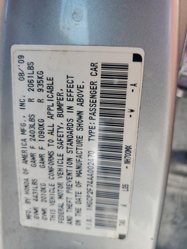 2010 Honda Accord Ex VIN: 1HGCP2F74AA002470 Lot: 90752745