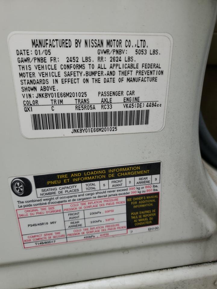 2006 Infiniti M45 Base VIN: JNKBY01E66M201025 Lot: 91870565