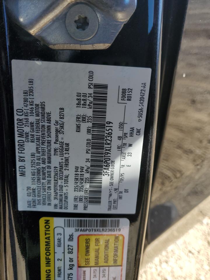 2020 Ford Fusion Se VIN: 3FA6P0T9XLR236519 Lot: 86825215