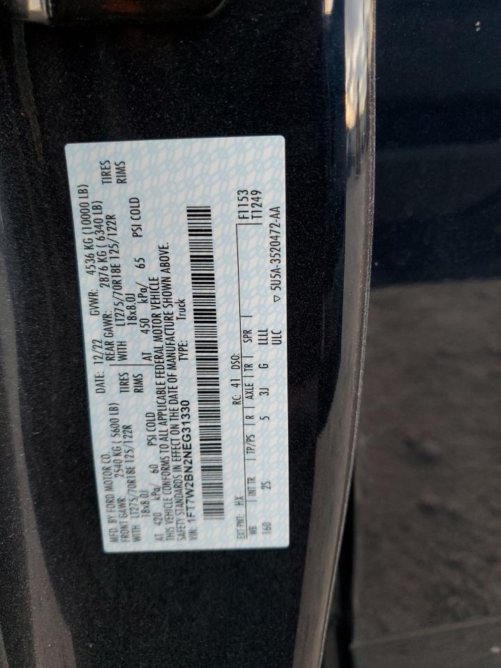 2022 Ford F250 Super Duty VIN: 1FT7W2BN2NEG31330 Lot: 92904195