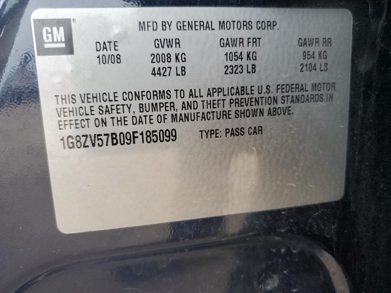 2009 Saturn Aura Xr VIN: 1G8ZV57B09F185099 Lot: 91177445