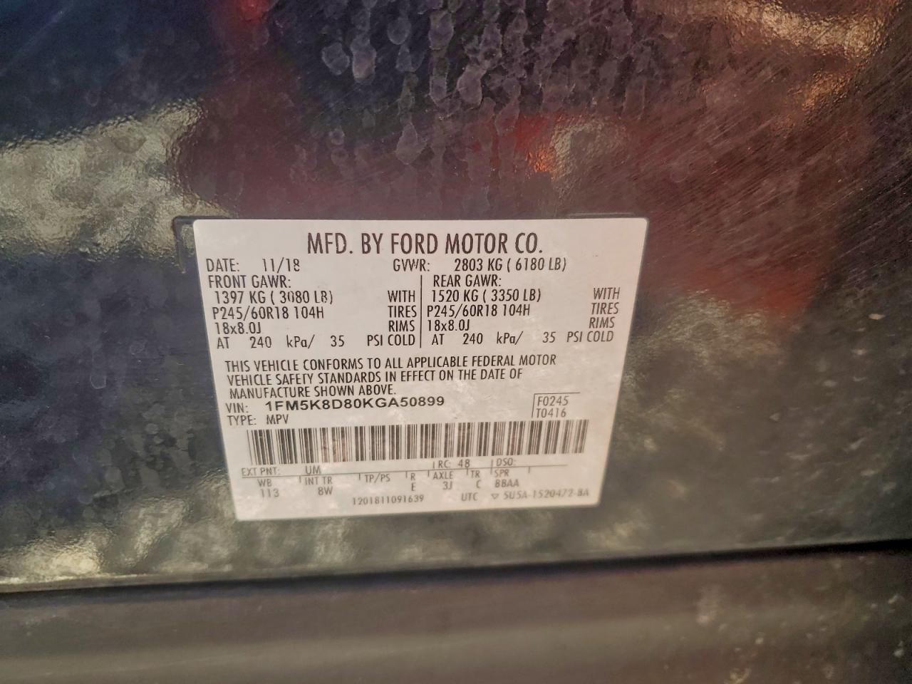 2019 Ford Explorer Xlt VIN: 1FM5K8D80KGA50899 Lot: 92789075