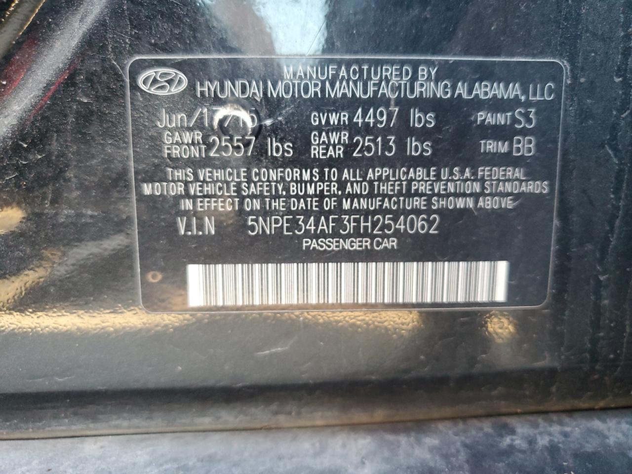 2015 Hyun Sonata Limited VIN: 5NPE34AF3FH254062 Lot: 91569235