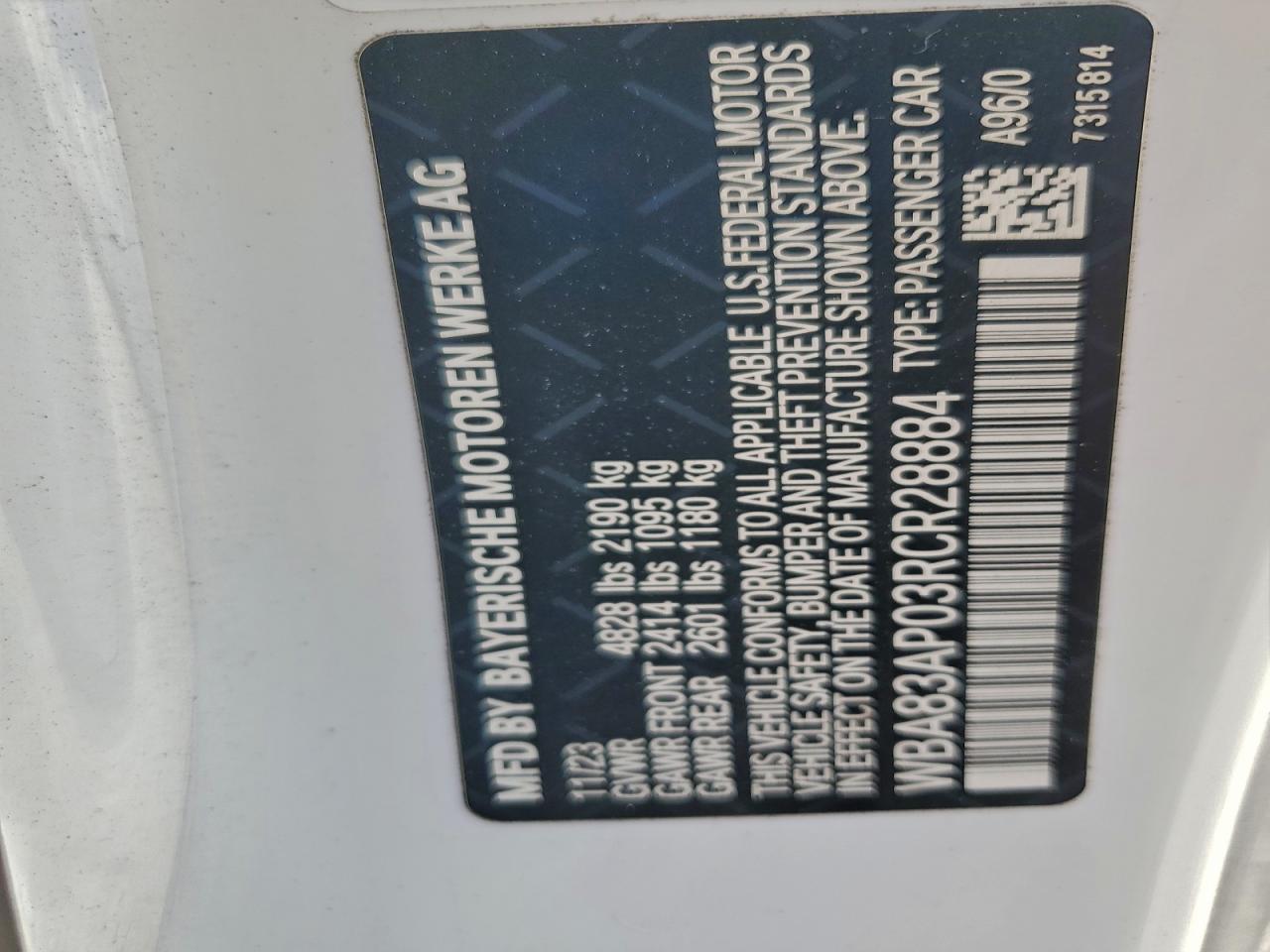 2024 BMW M440I VIN: WBA83AP03RCR28884 Lot: 93269165