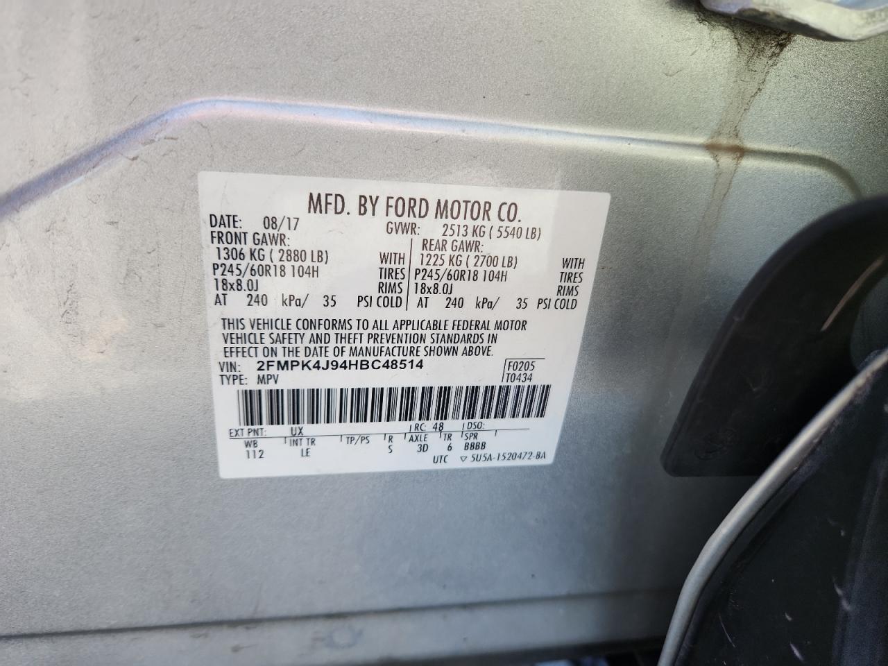 2017 Ford Edge Sel VIN: 2FMPK4J94HBC48514 Lot: 91279545