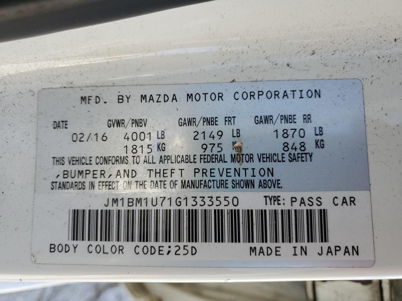 2016 Mazda 3 Sport VIN: JM1BM1U71G1333550 Lot: 90667505