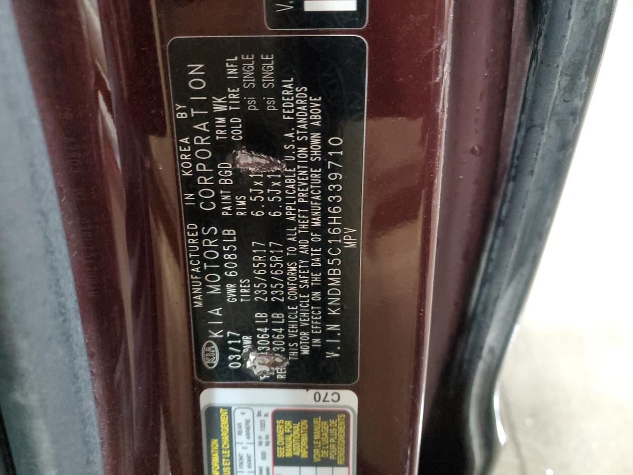 2017 Kia Sedona Lx VIN: KNDMB5C16H6339710 Lot: 92805715